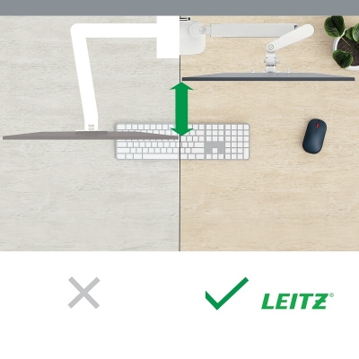 Suport pentru monitor Leitz Ergo, 2 brate ajustabile si extensibile, cu fixare pe birou, suport pentru laptop inclus, gri-carbune
